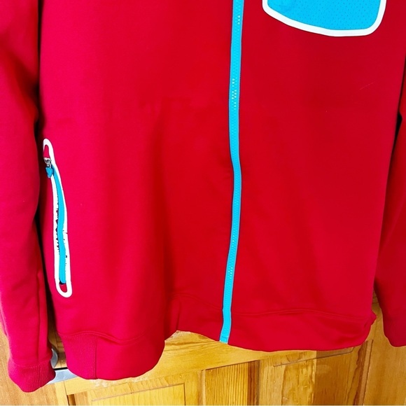Under Armour Mens Red Hoodie Sz XL Vented Light Blue Pockets Athletic Full Zip - Picture 3 of 8